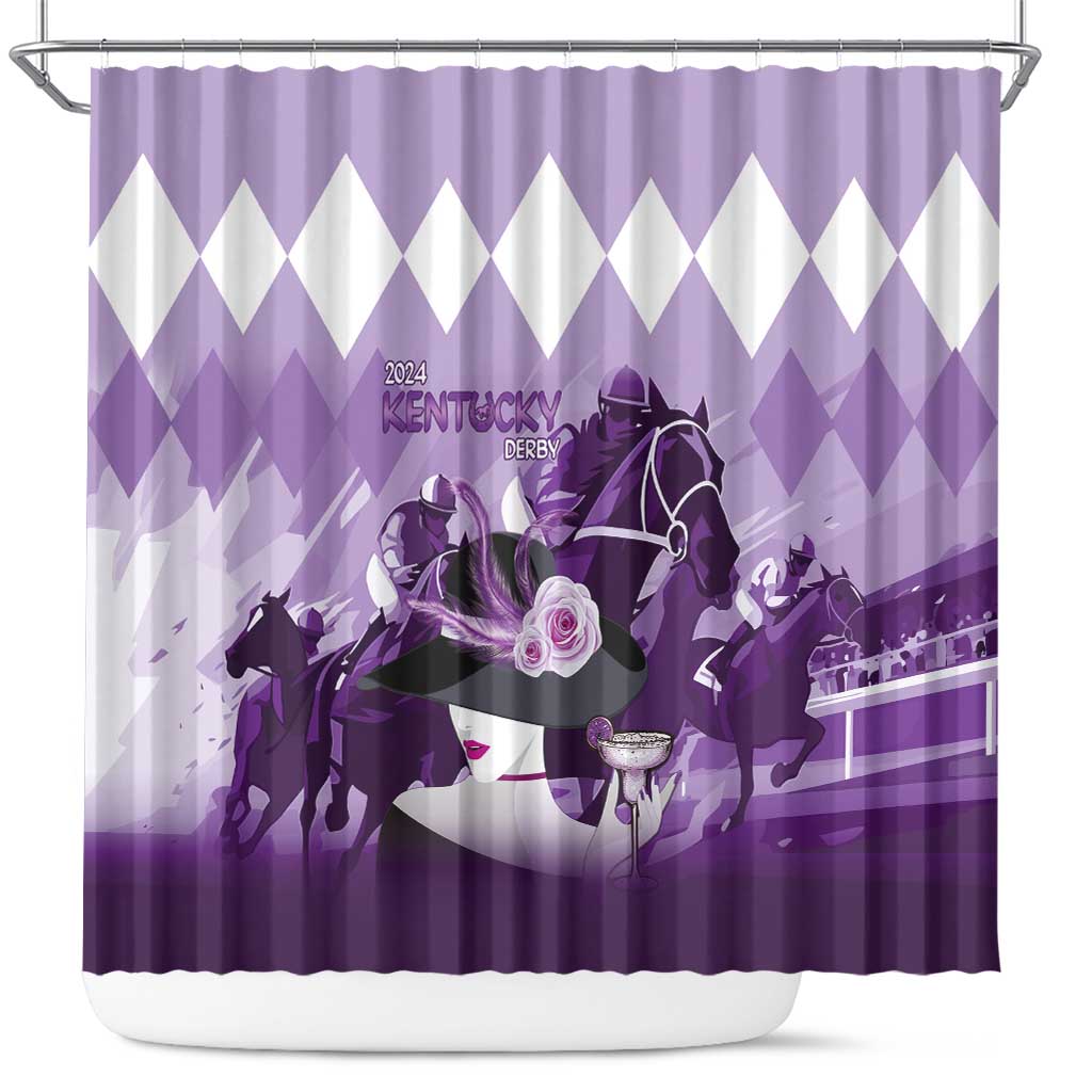 Kentucky Horse Racing Shower Curtain Derby Mint Julep Girl - Purple Pastel LT14