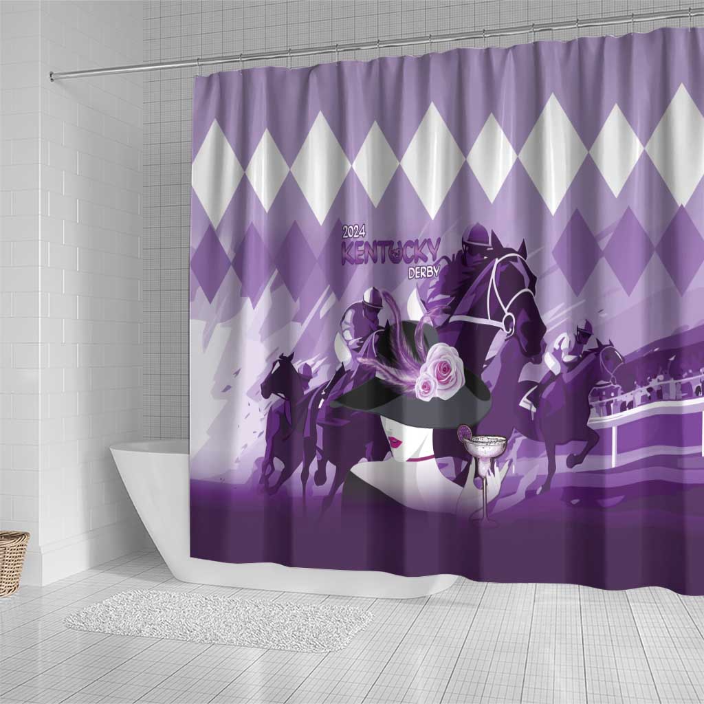 Kentucky Horse Racing Shower Curtain Derby Mint Julep Girl - Purple Pastel LT14