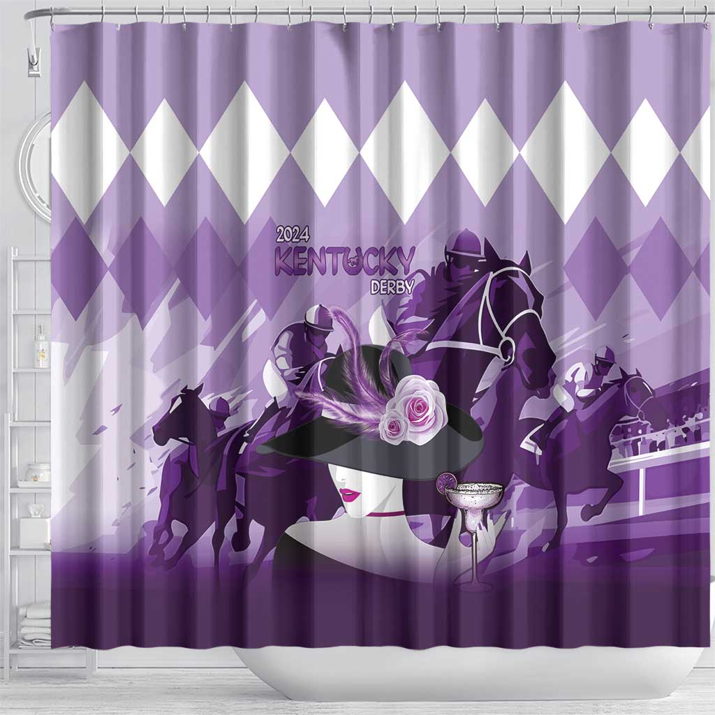 Kentucky Horse Racing Shower Curtain Derby Mint Julep Girl - Purple Pastel LT14