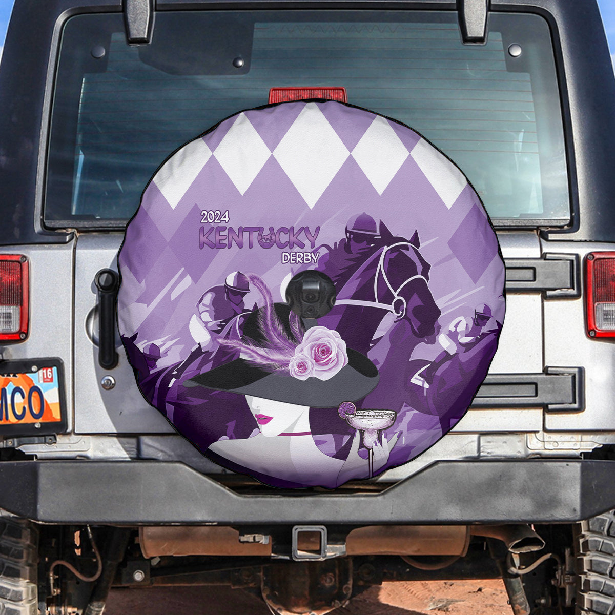 2024 Kentucky Horse Racing Spare Tire Cover Derby Mint Julep Girl - Purple Pastel
