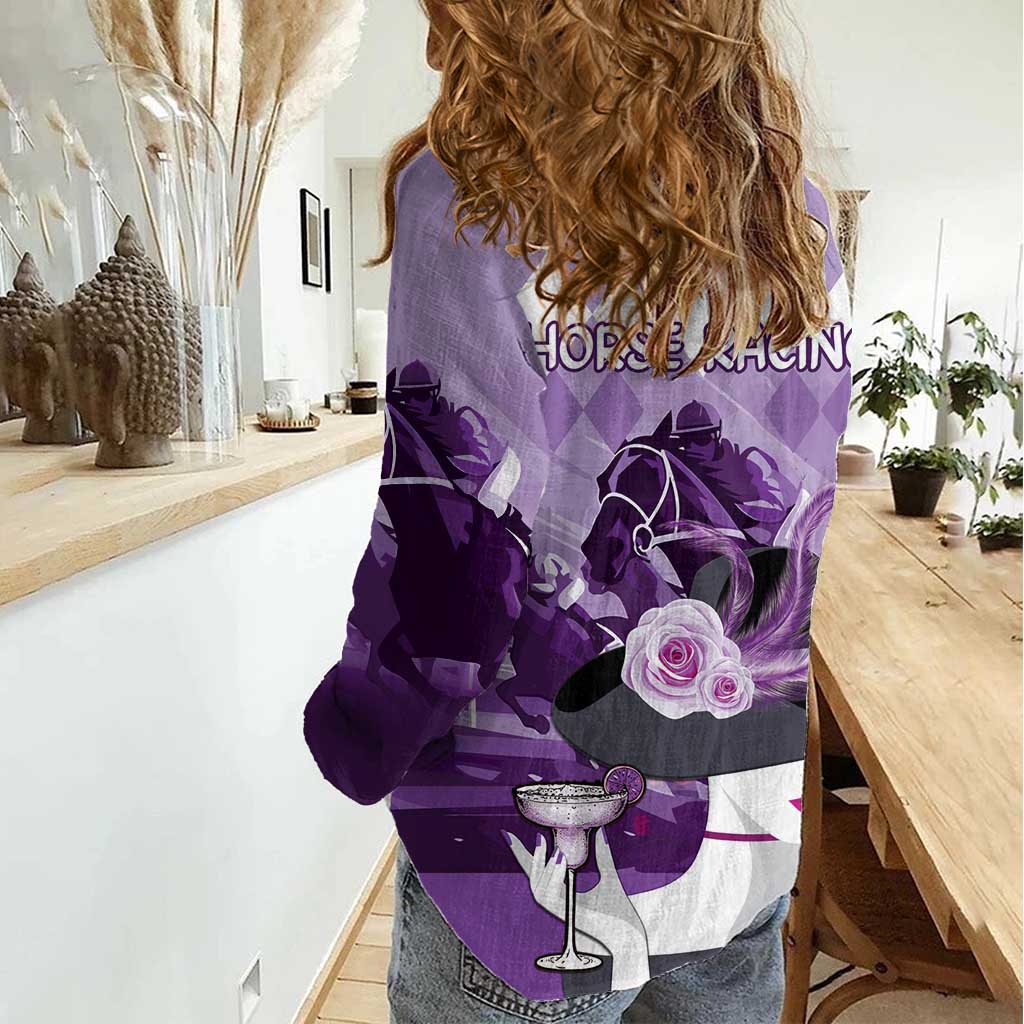 Kentucky Horse Racing Women Casual Shirt Derby Mint Julep Girl - Purple Pastel LT14
