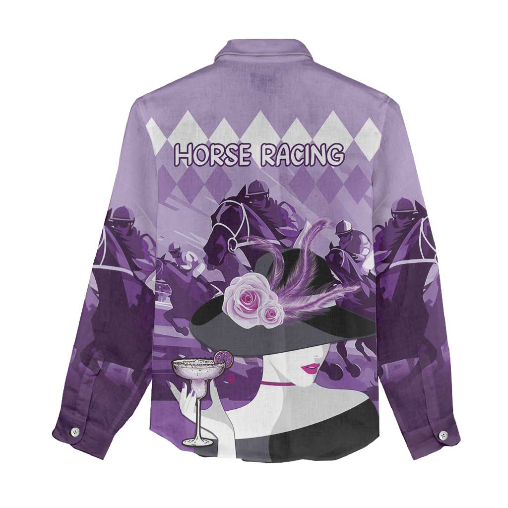 Kentucky Horse Racing Women Casual Shirt Derby Mint Julep Girl - Purple Pastel LT14