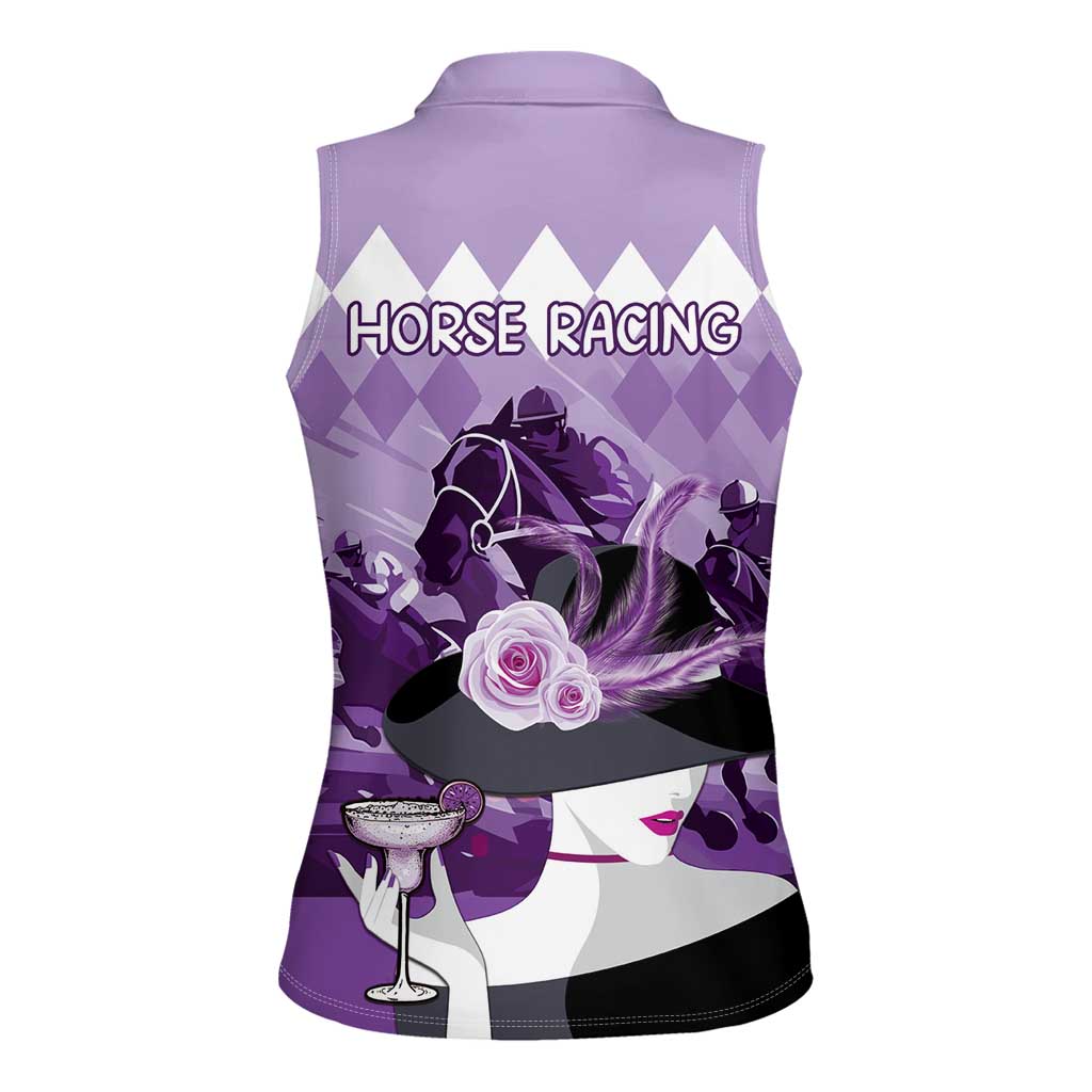 Kentucky Horse Racing Women Sleeveless Polo Shirt Derby Mint Julep Girl - Purple Pastel LT14