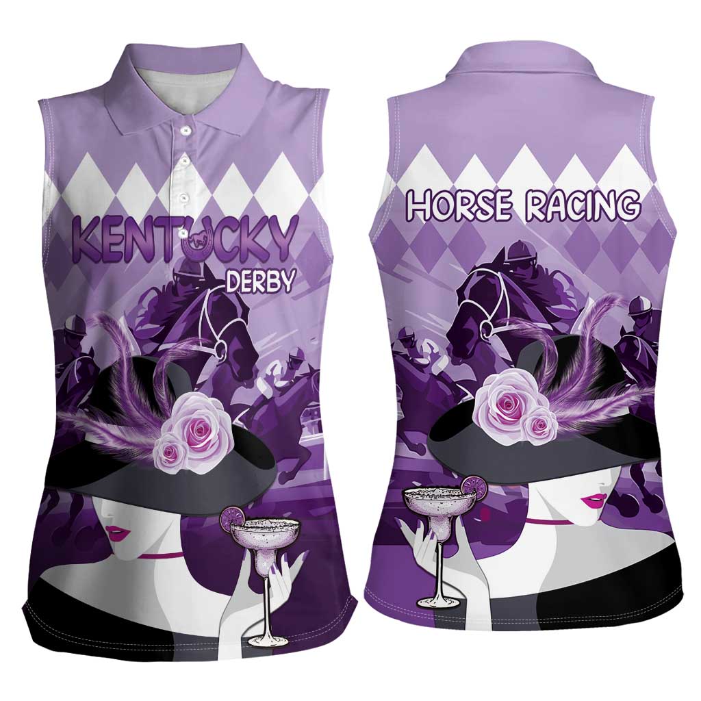 Kentucky Horse Racing Women Sleeveless Polo Shirt Derby Mint Julep Girl - Purple Pastel LT14