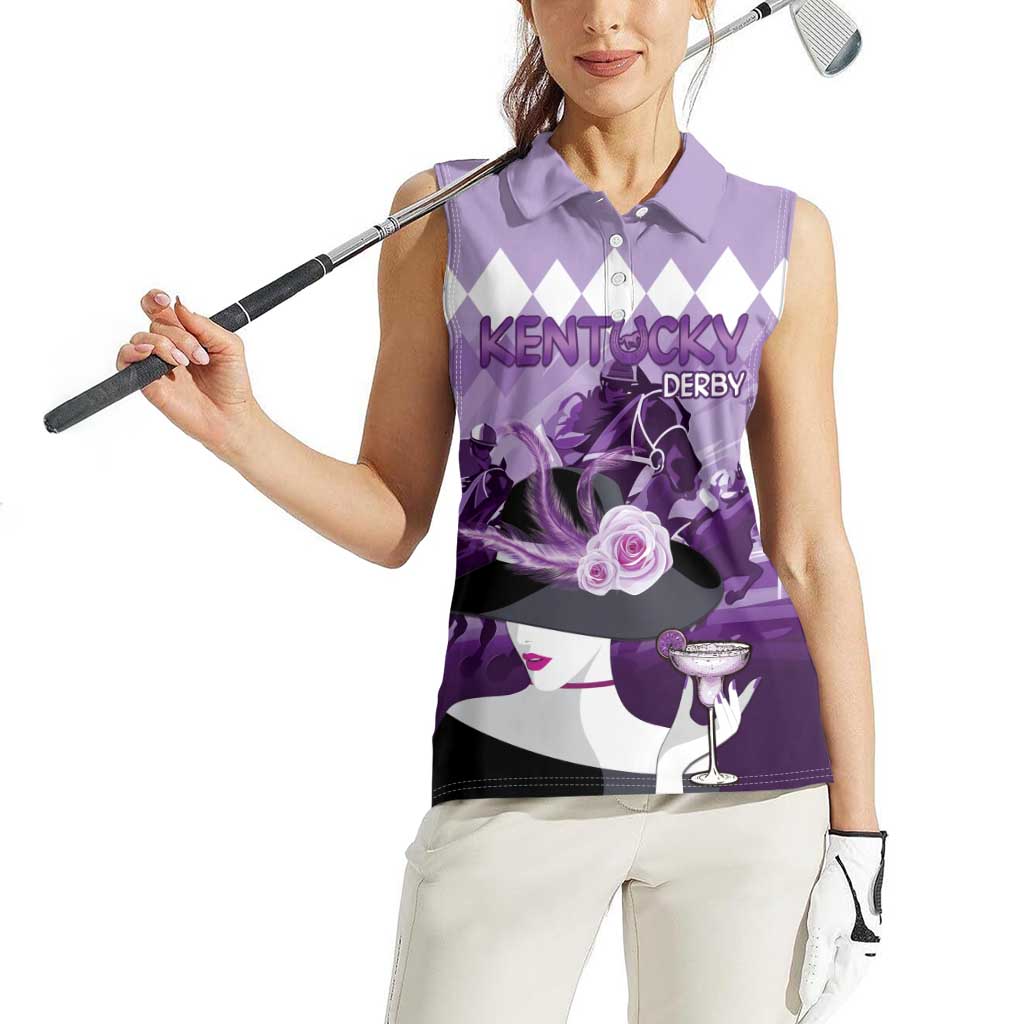 Kentucky Horse Racing Women Sleeveless Polo Shirt Derby Mint Julep Girl - Purple Pastel LT14