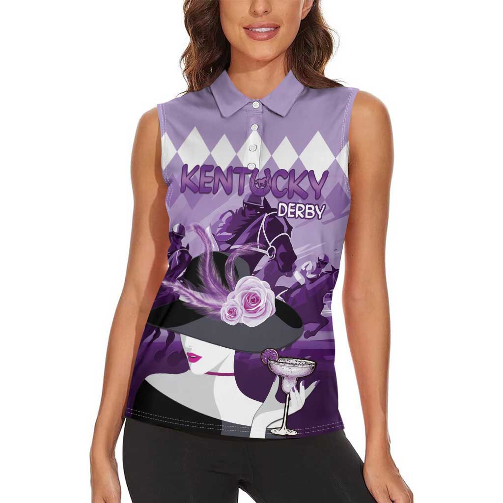 Kentucky Horse Racing Women Sleeveless Polo Shirt Derby Mint Julep Girl - Purple Pastel LT14