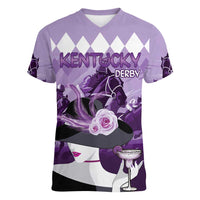 Kentucky Horse Racing Women V-Neck T-Shirt Derby Mint Julep Girl - Purple Pastel LT14