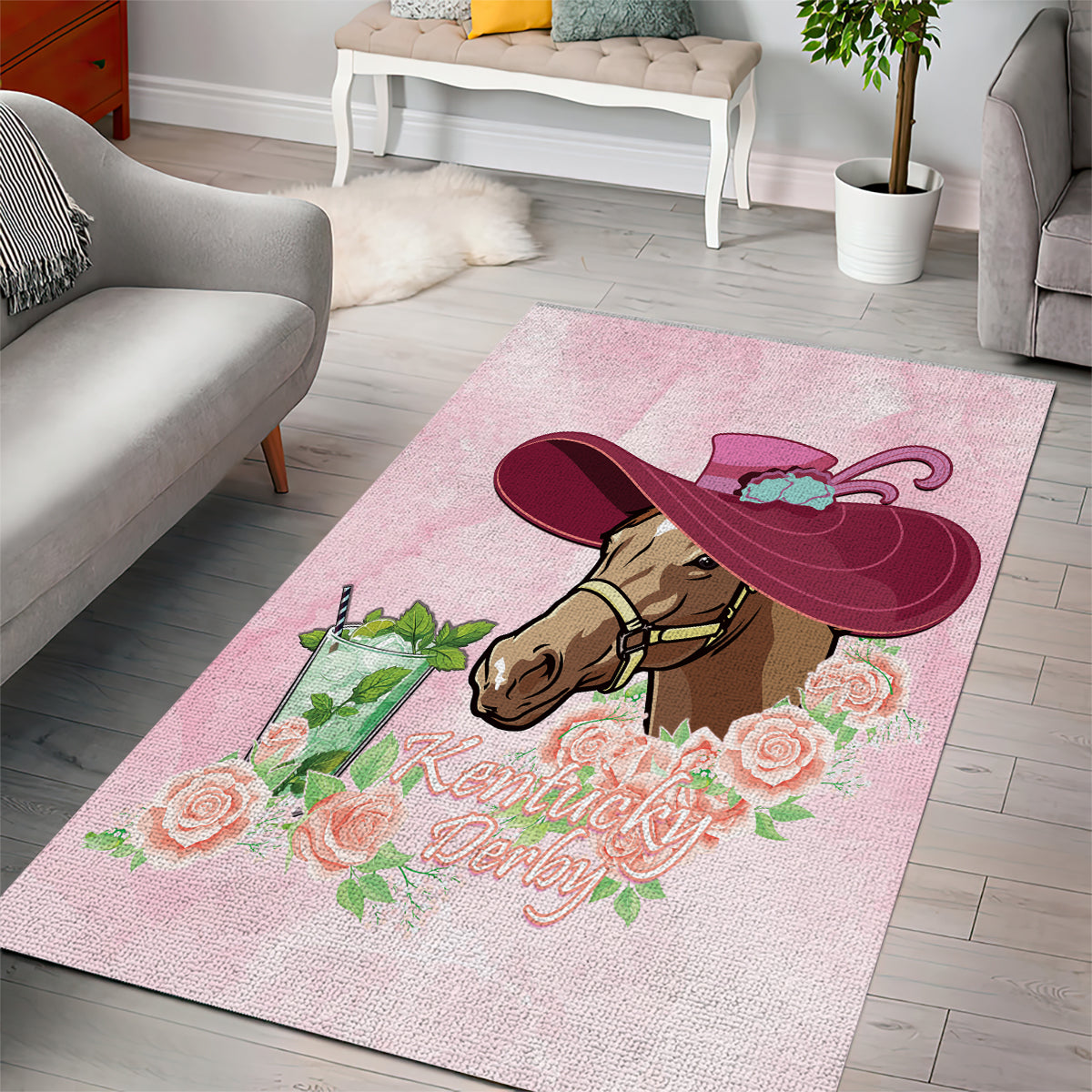 Kentucky Horse Racing Area Rug Derby Mint Julep With Roses - Wonder Print Shop
