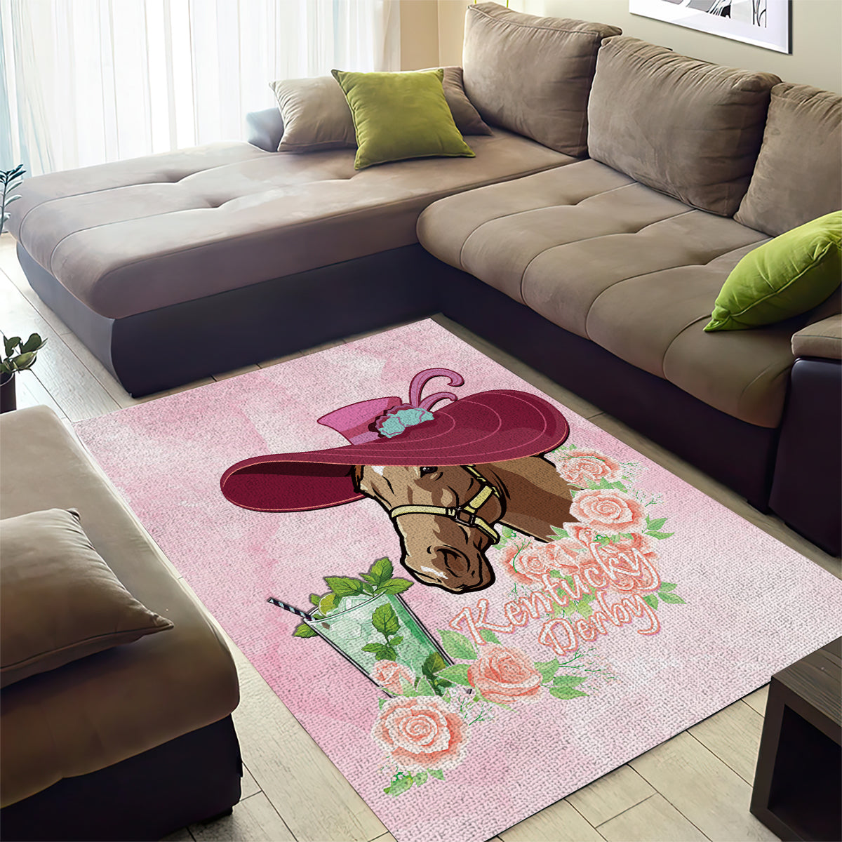 Kentucky Horse Racing Area Rug Derby Mint Julep With Roses - Wonder Print Shop