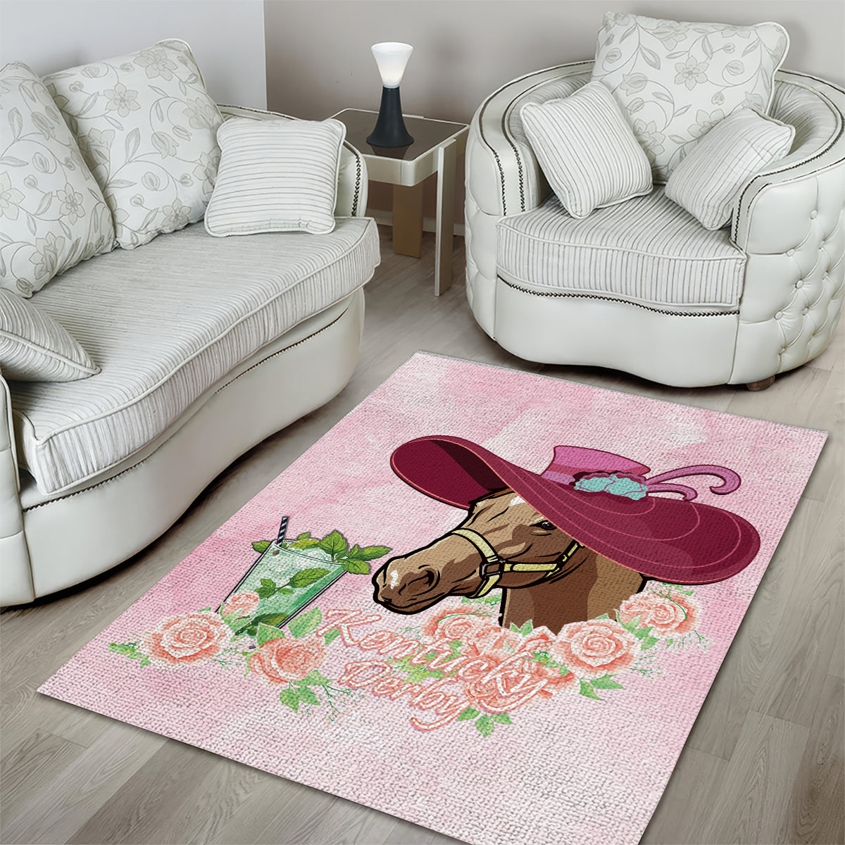 Kentucky Horse Racing Area Rug Derby Mint Julep With Roses - Wonder Print Shop
