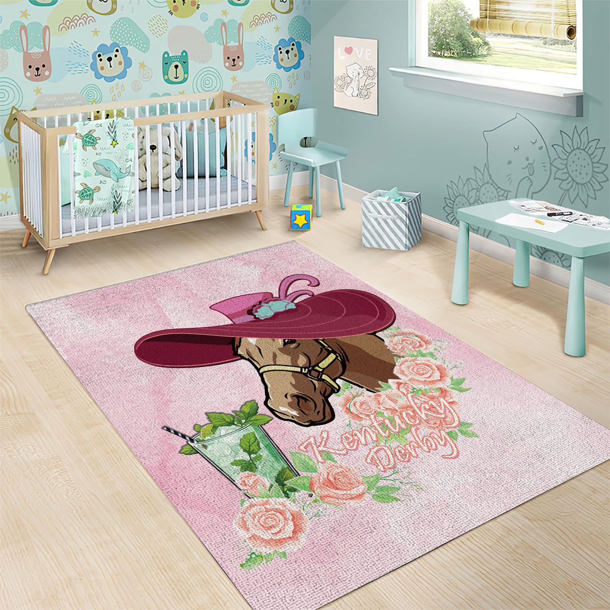 Kentucky Horse Racing Area Rug Derby Mint Julep With Roses - Wonder Print Shop