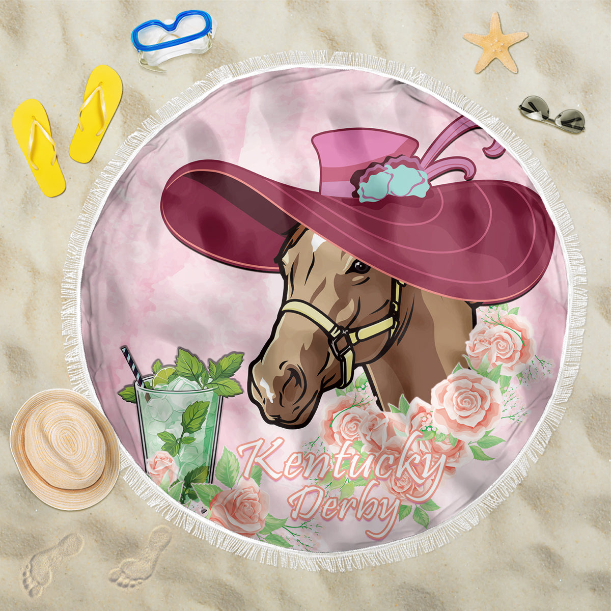 Kentucky Horse Racing Beach Blanket Derby Mint Julep With Roses - Wonder Print Shop