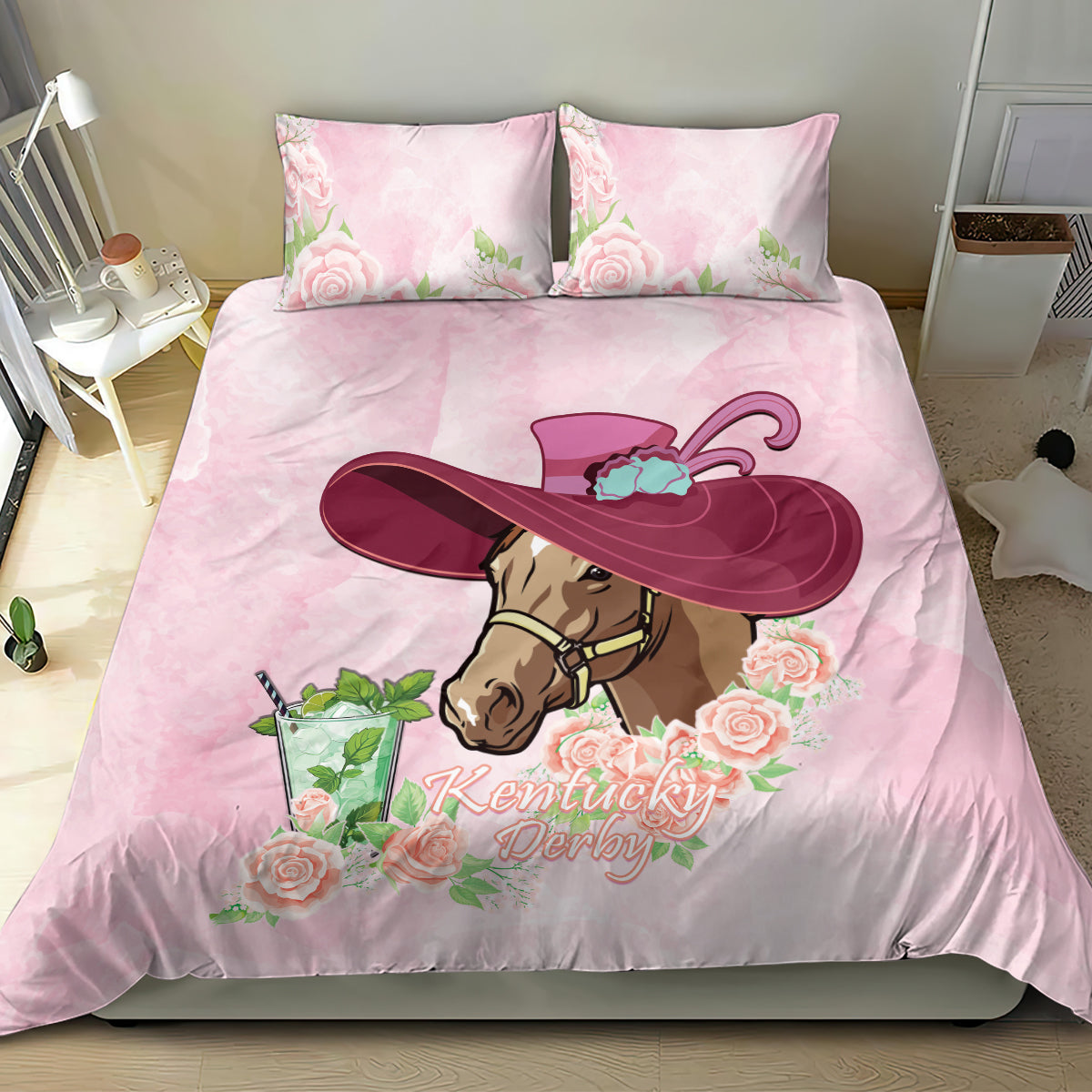 Kentucky Horse Racing Bedding Set Derby Mint Julep With Roses - Wonder Print Shop