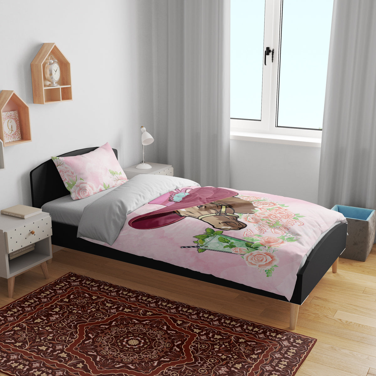 Kentucky Horse Racing Bedding Set Derby Mint Julep With Roses - Wonder Print Shop