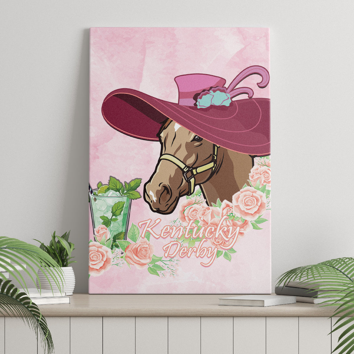 Kentucky Horse Racing Canvas Wall Art Derby Mint Julep With Roses - Wonder Print Shop