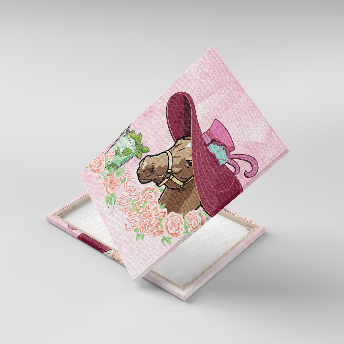 Kentucky Horse Racing Canvas Wall Art Derby Mint Julep With Roses - Wonder Print Shop