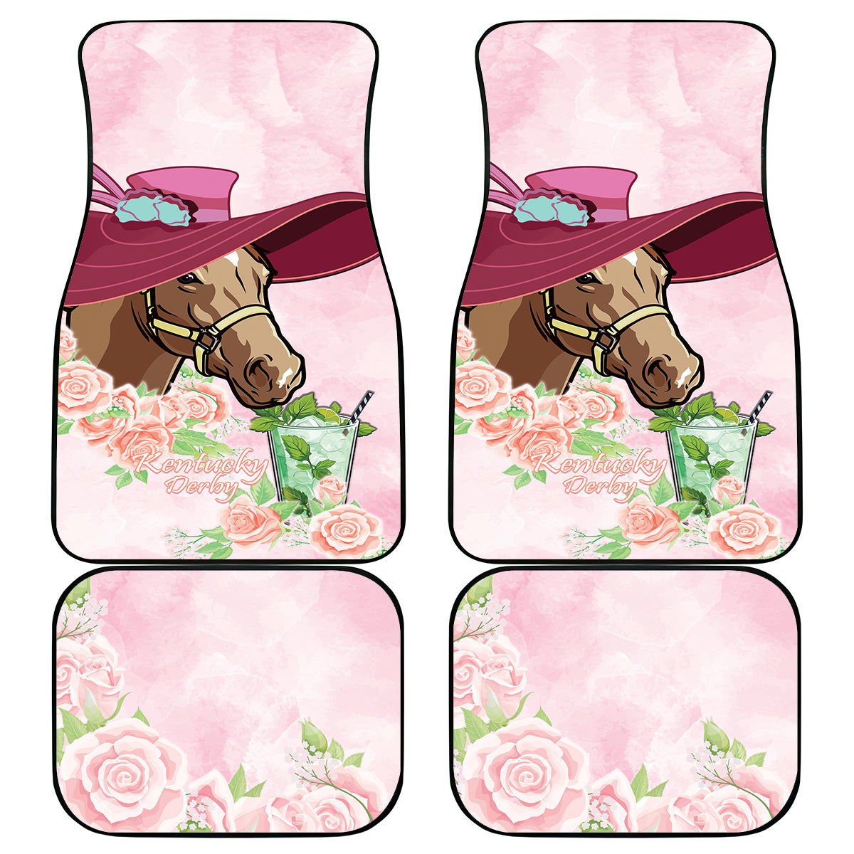 Kentucky Horse Racing Car Mats Derby Mint Julep With Roses - Wonder Print Shop