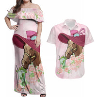 Kentucky Horse Racing Couples Matching Off Shoulder Maxi Dress and Hawaiian Shirt Derby Mint Julep With Roses - Wonder Print Shop