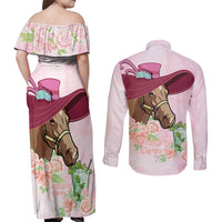 Kentucky Horse Racing Couples Matching Off Shoulder Maxi Dress and Long Sleeve Button Shirt Derby Mint Julep With Roses - Wonder Print Shop
