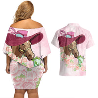 Kentucky Horse Racing Couples Matching Off Shoulder Short Dress and Hawaiian Shirt Derby Mint Julep With Roses - Wonder Print Shop