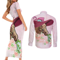 Kentucky Horse Racing Couples Matching Short Sleeve Bodycon Dress and Long Sleeve Button Shirt Derby Mint Julep With Roses - Wonder Print Shop