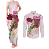 Kentucky Horse Racing Couples Matching Tank Maxi Dress and Long Sleeve Button Shirt Derby Mint Julep With Roses - Wonder Print Shop