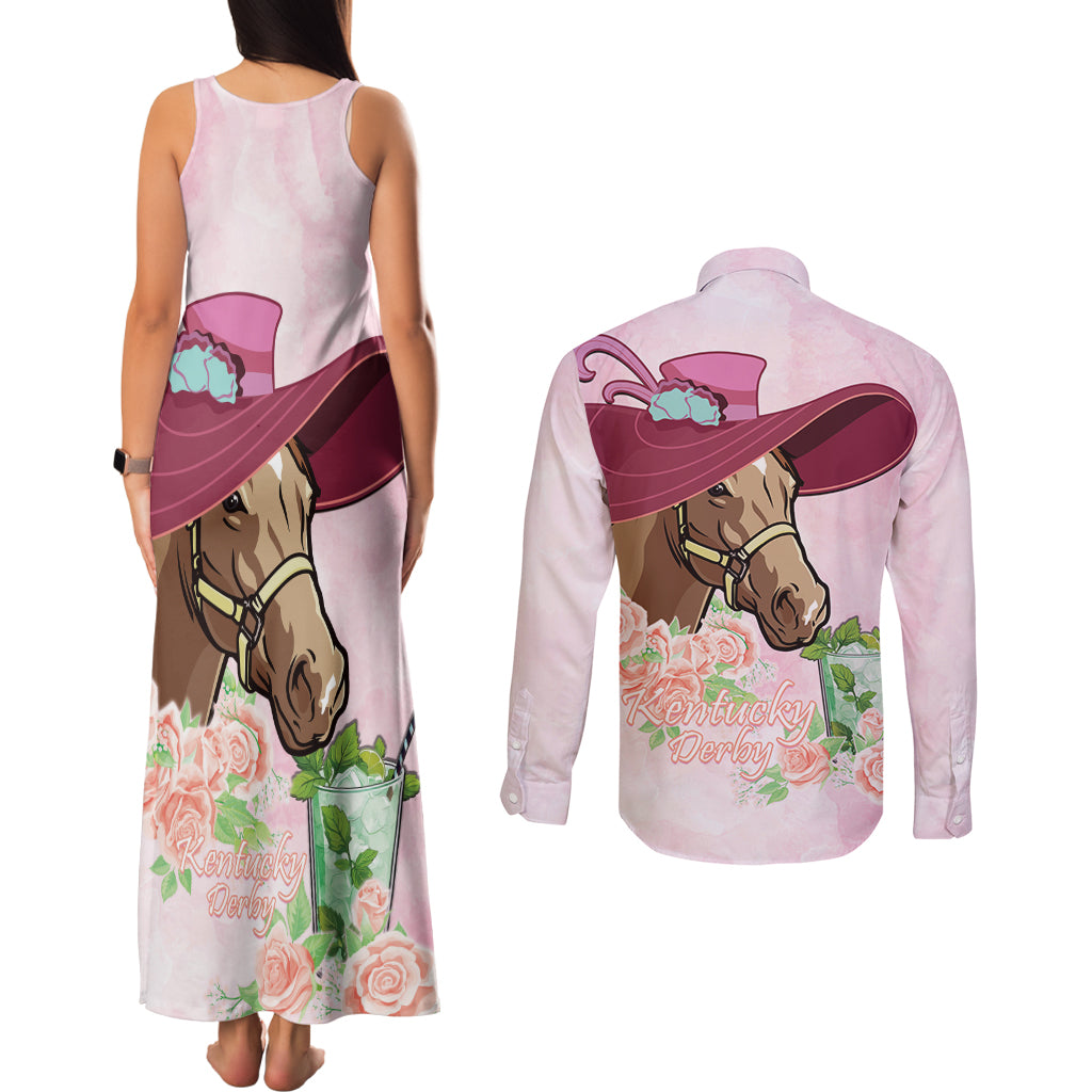 Kentucky Horse Racing Couples Matching Tank Maxi Dress and Long Sleeve Button Shirt Derby Mint Julep With Roses - Wonder Print Shop