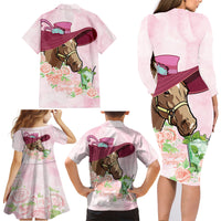 Kentucky Horse Racing Family Matching Long Sleeve Bodycon Dress and Hawaiian Shirt Derby Mint Julep With Roses - Wonder Print Shop