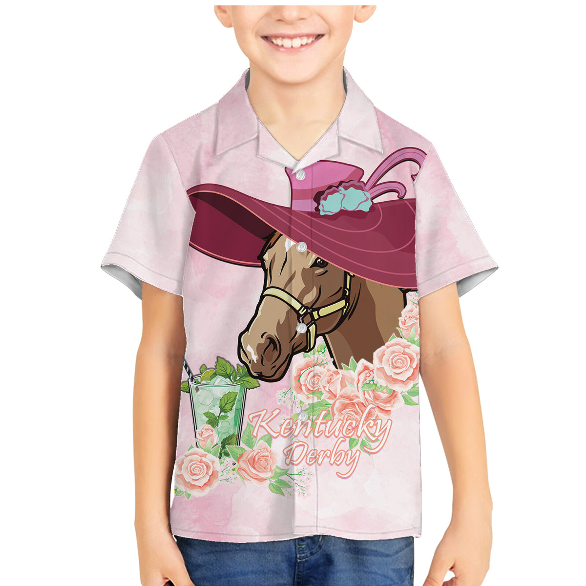 Kentucky Horse Racing Family Matching Mermaid Dress and Hawaiian Shirt Derby Mint Julep With Roses - Wonder Print Shop
