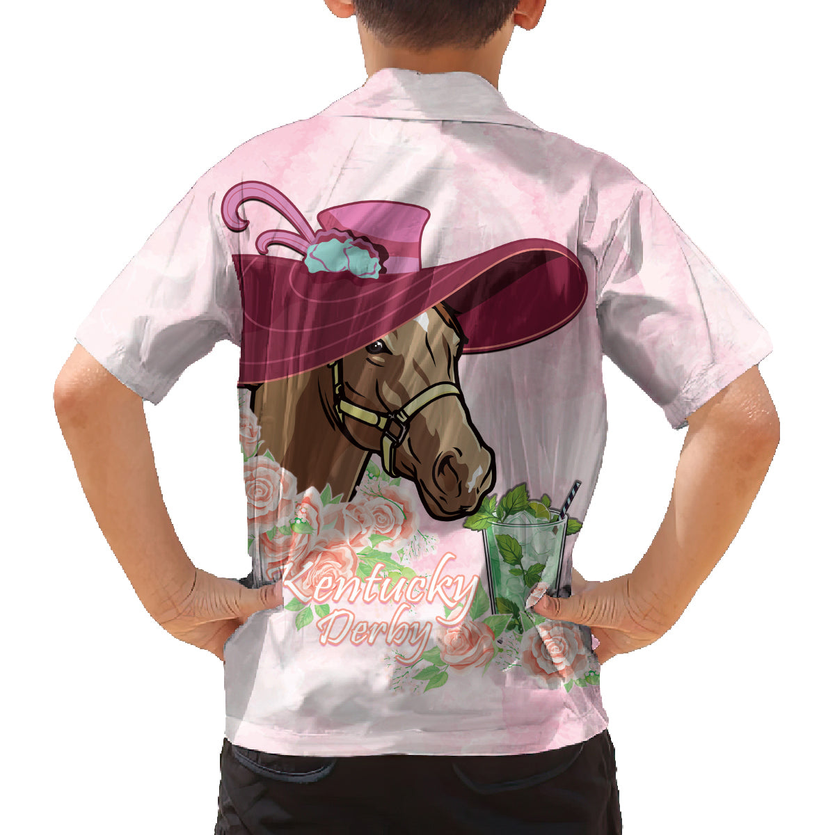 Kentucky Horse Racing Family Matching Off Shoulder Maxi Dress and Hawaiian Shirt Derby Mint Julep With Roses - Wonder Print Shop