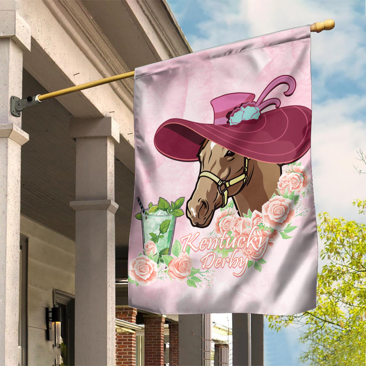 Kentucky Horse Racing Garden Flag Derby Mint Julep With Roses - Wonder Print Shop