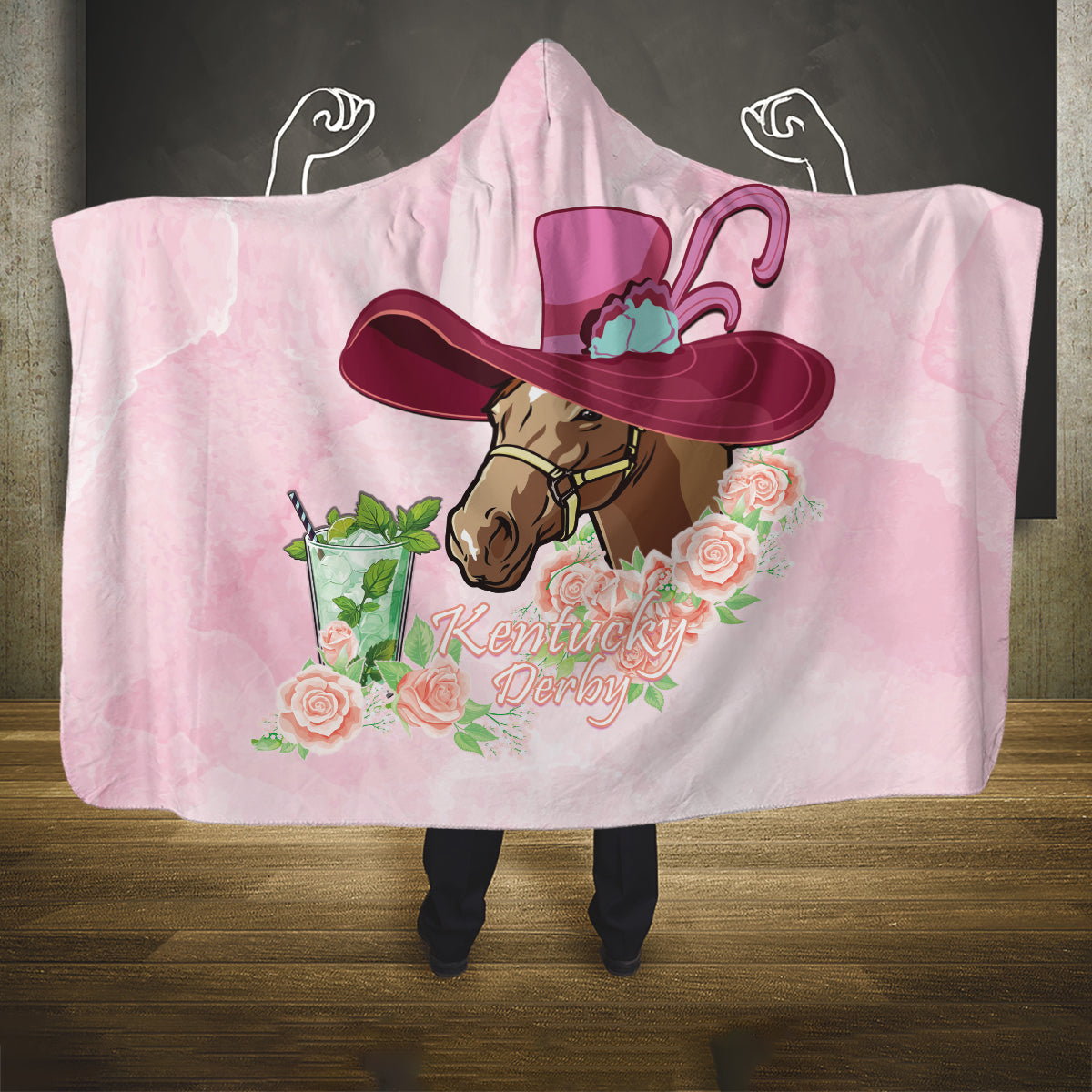 Kentucky Horse Racing Hooded Blanket Derby Mint Julep With Roses