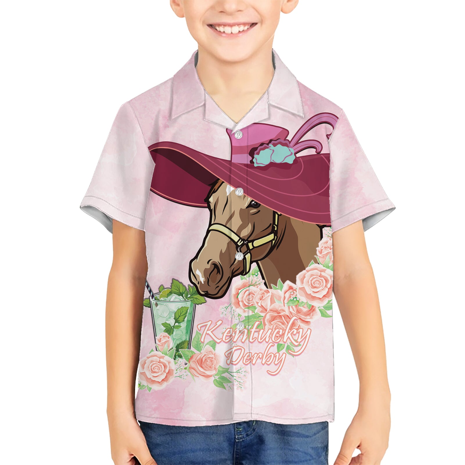 Kentucky Horse Racing Kid Hawaiian Shirt Derby Mint Julep With Roses - Wonder Print Shop