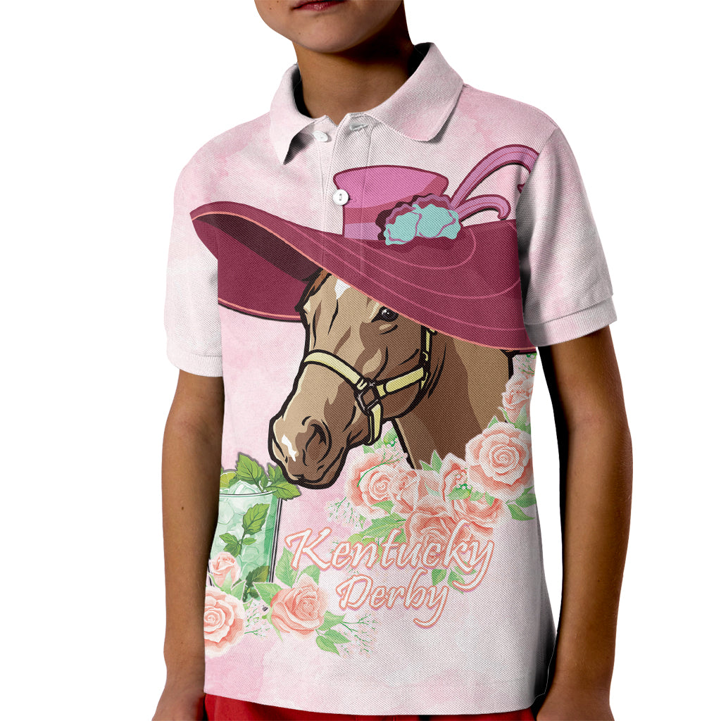 Kentucky Horse Racing Kid Polo Shirt Derby Mint Julep With Roses - Wonder Print Shop