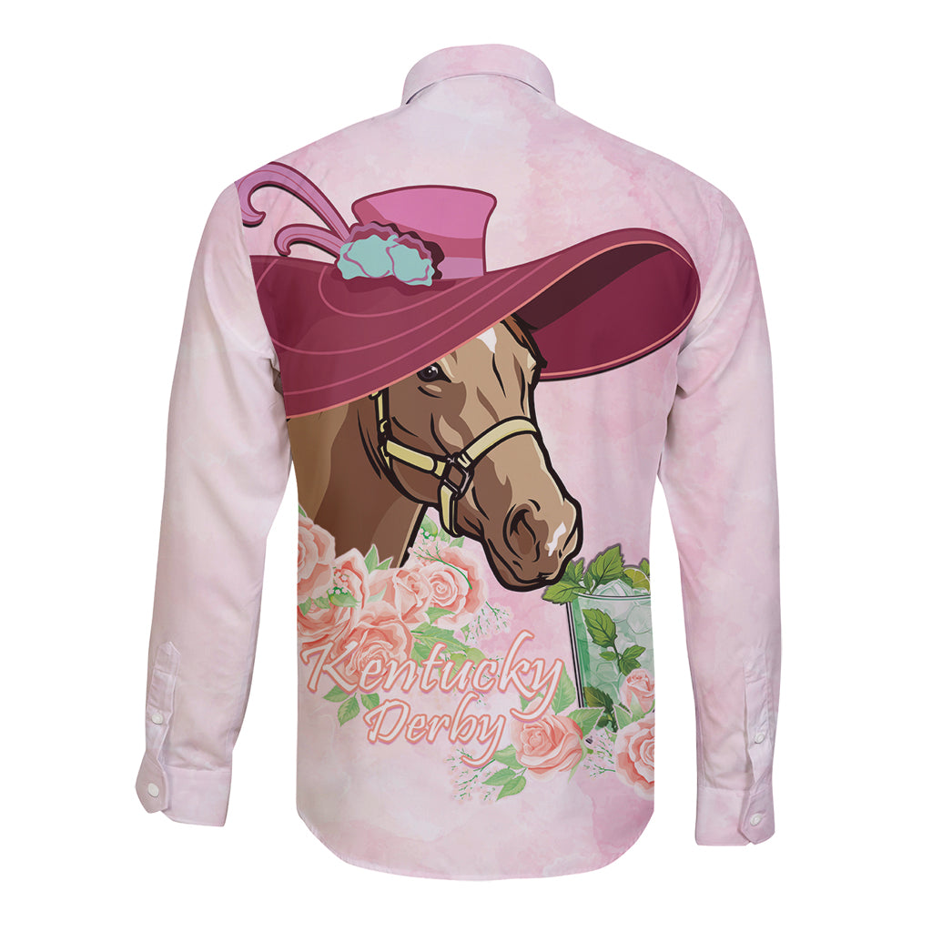Kentucky Horse Racing Long Sleeve Button Shirt Derby Mint Julep With Roses - Wonder Print Shop