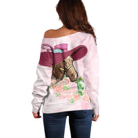 Kentucky Horse Racing Off Shoulder Sweater Derby Mint Julep With Roses - Wonder Print Shop