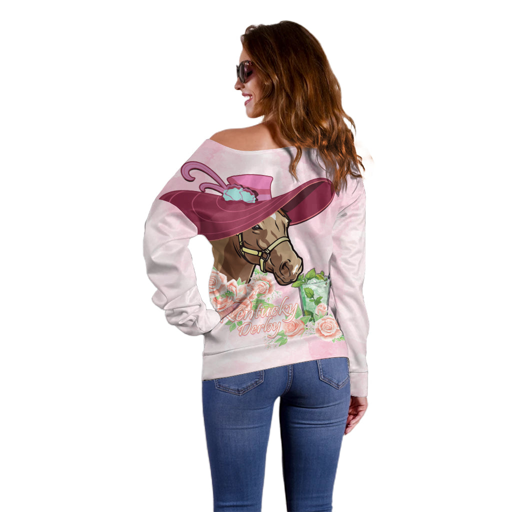 Kentucky Horse Racing Off Shoulder Sweater Derby Mint Julep With Roses - Wonder Print Shop