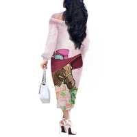 Kentucky Horse Racing Off The Shoulder Long Sleeve Dress Derby Mint Julep With Roses - Wonder Print Shop