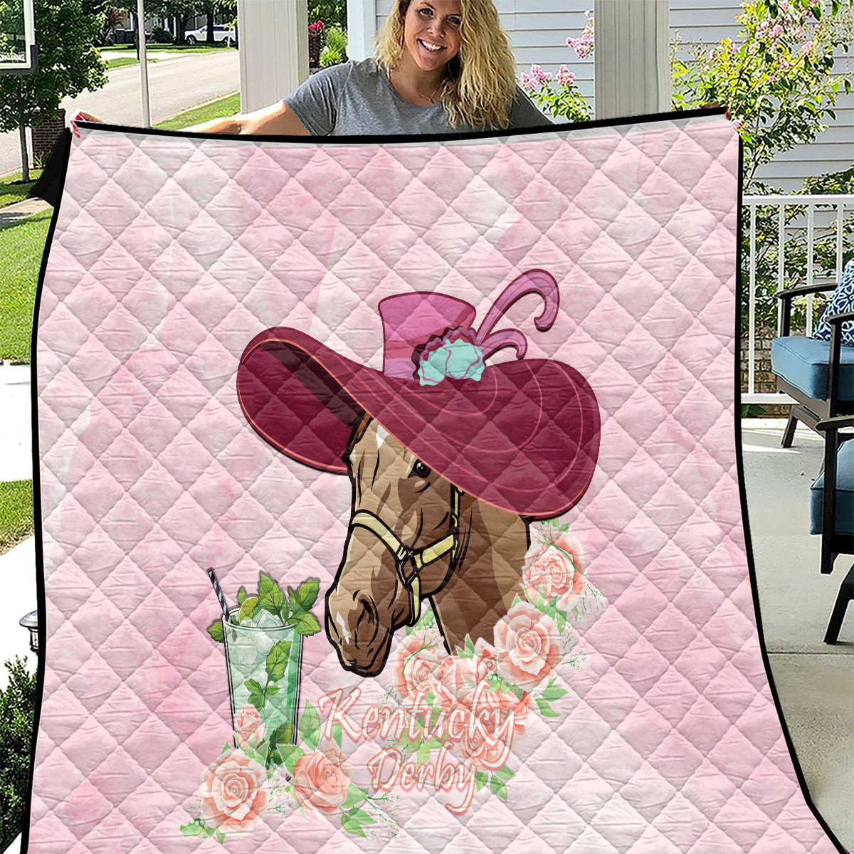 Kentucky Horse Racing Quilt Derby Mint Julep With Roses