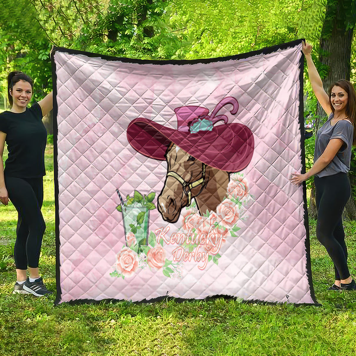 Kentucky Horse Racing Quilt Derby Mint Julep With Roses - Wonder Print Shop