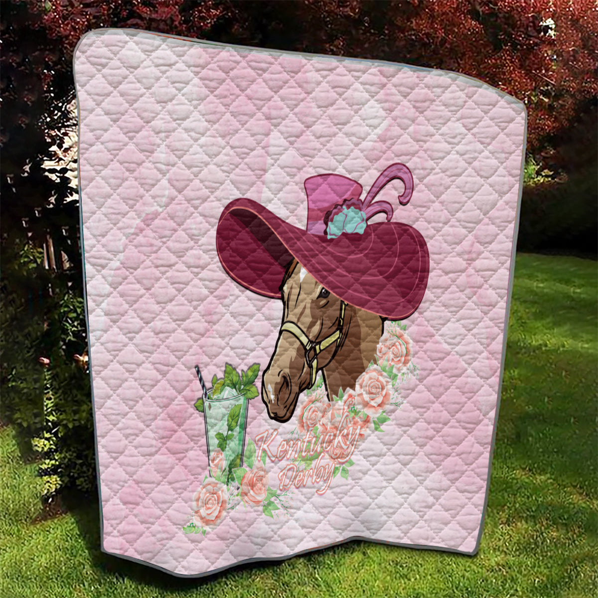 Kentucky Horse Racing Quilt Derby Mint Julep With Roses - Wonder Print Shop