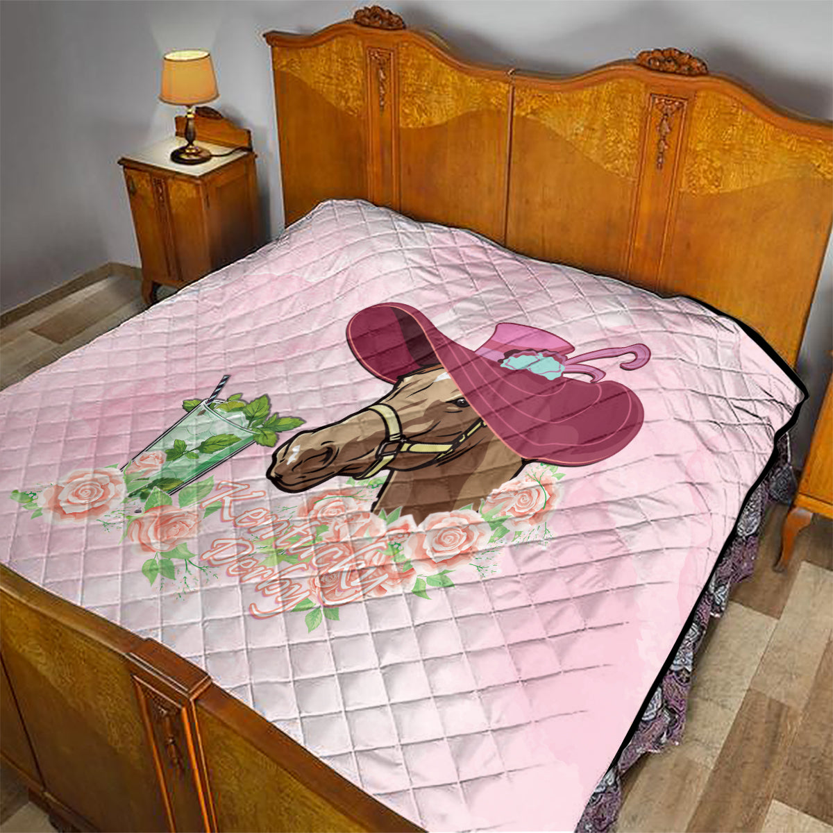 Kentucky Horse Racing Quilt Derby Mint Julep With Roses - Wonder Print Shop