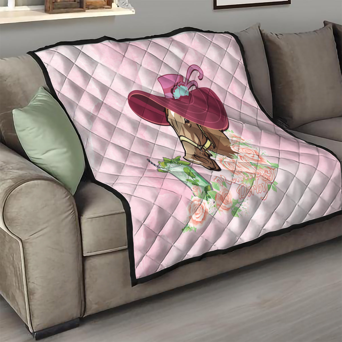 Kentucky Horse Racing Quilt Derby Mint Julep With Roses - Wonder Print Shop