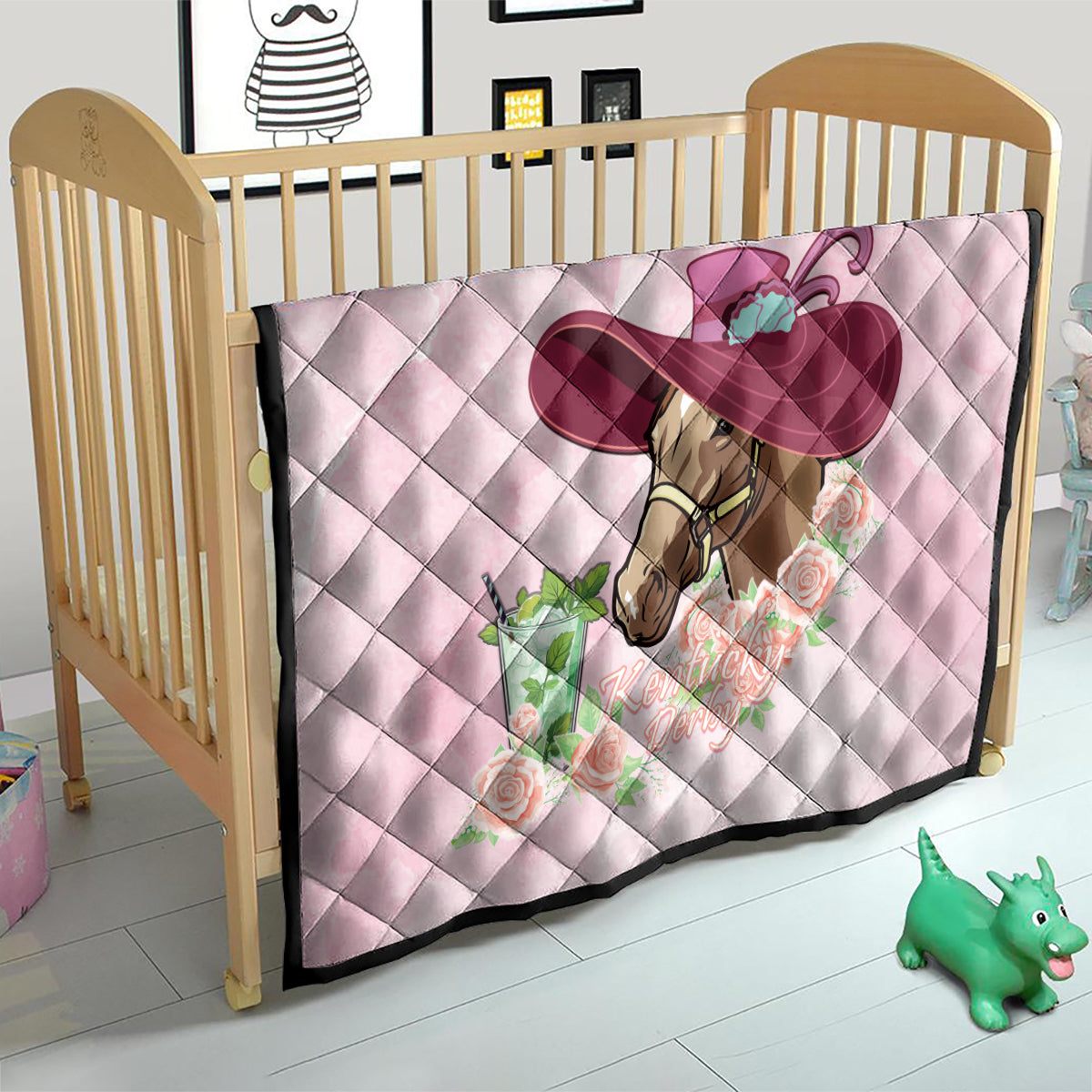Kentucky Horse Racing Quilt Derby Mint Julep With Roses - Wonder Print Shop