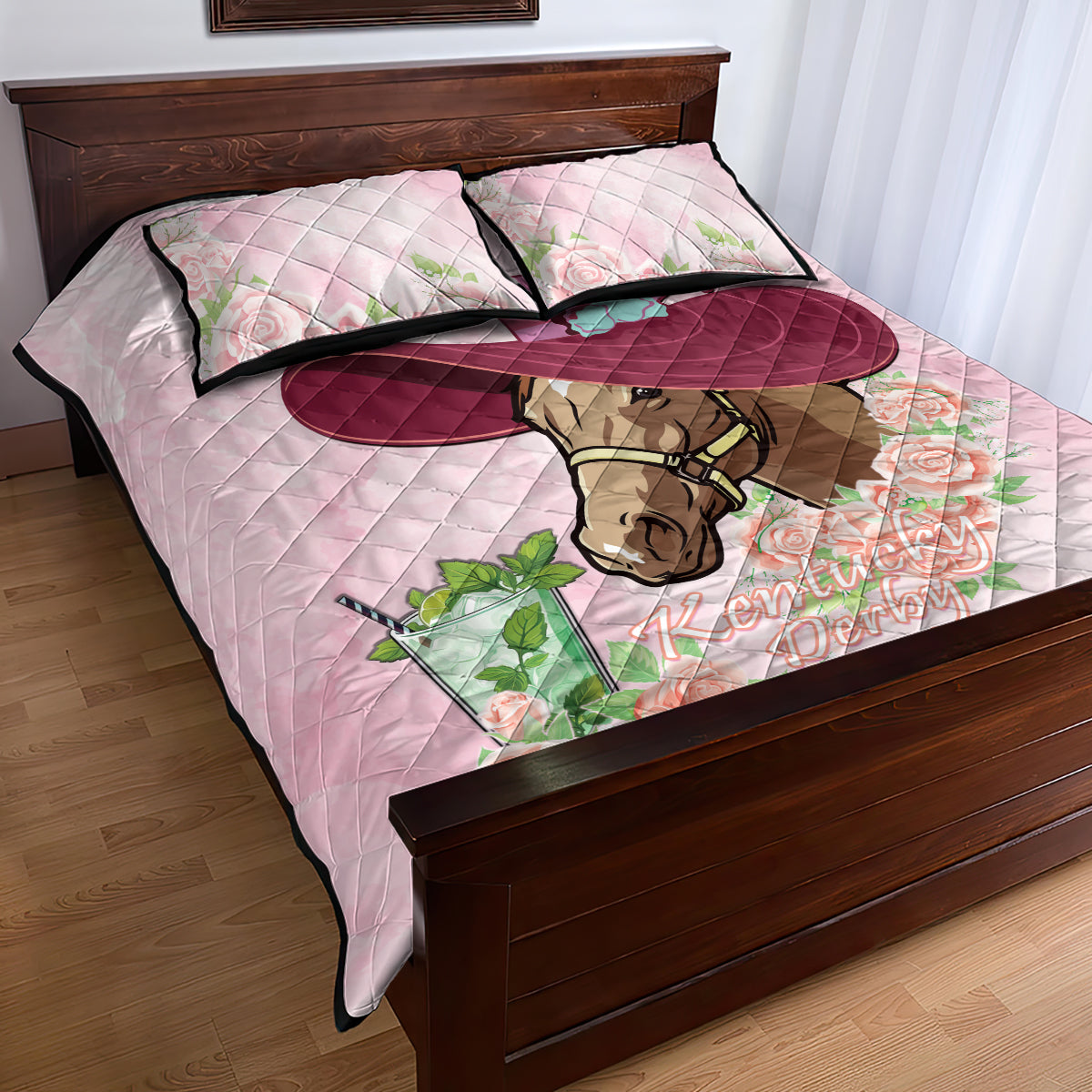 Kentucky Horse Racing Quilt Bed Set Derby Mint Julep With Roses - Wonder Print Shop