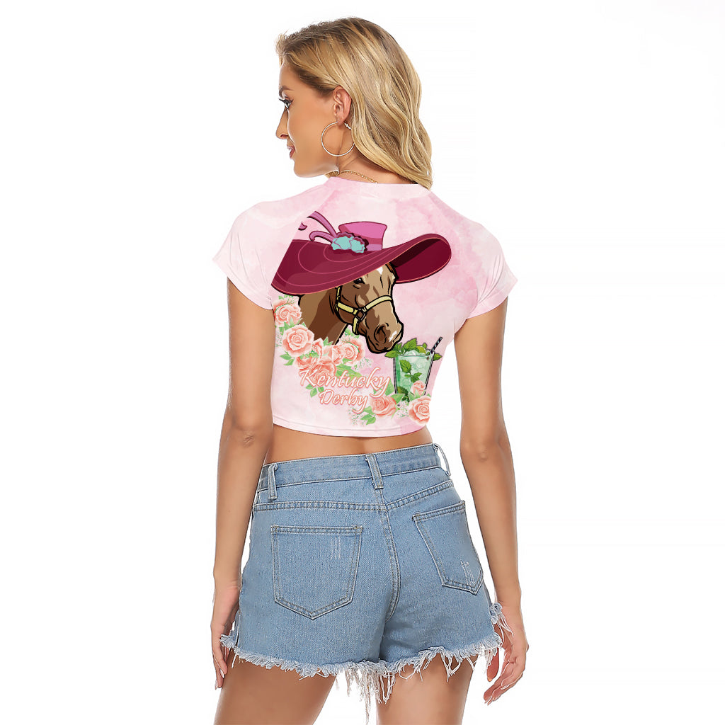Kentucky Horse Racing Raglan Cropped T Shirt Derby Mint Julep With Roses - Wonder Print Shop