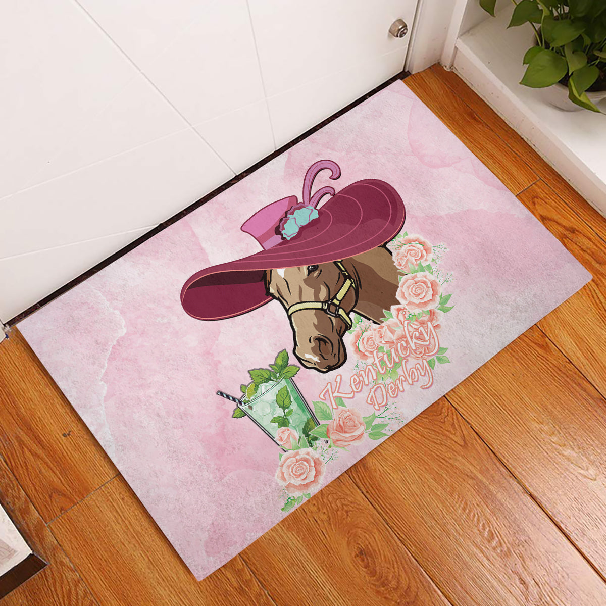 Kentucky Horse Racing Rubber Doormat Derby Mint Julep With Roses - Wonder Print Shop
