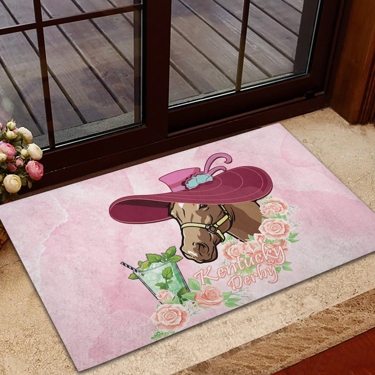 Kentucky Horse Racing Rubber Doormat Derby Mint Julep With Roses - Wonder Print Shop