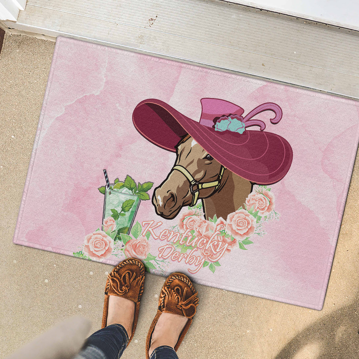 Kentucky Horse Racing Rubber Doormat Derby Mint Julep With Roses - Wonder Print Shop