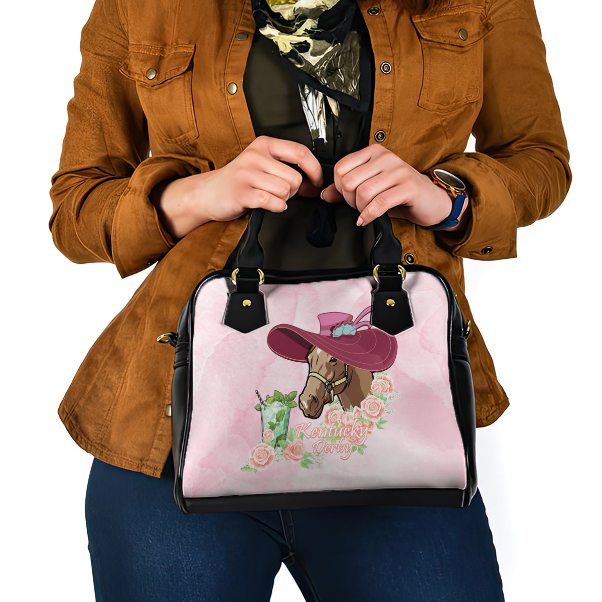 Kentucky Horse Racing Shoulder Handbag Derby Mint Julep With Roses